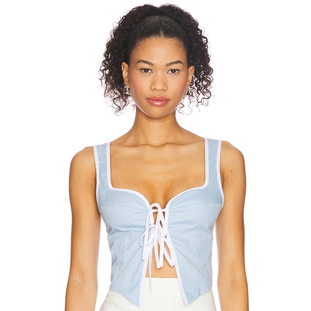 Sky Blue Lace-Up Crop Top with Contrast Trim